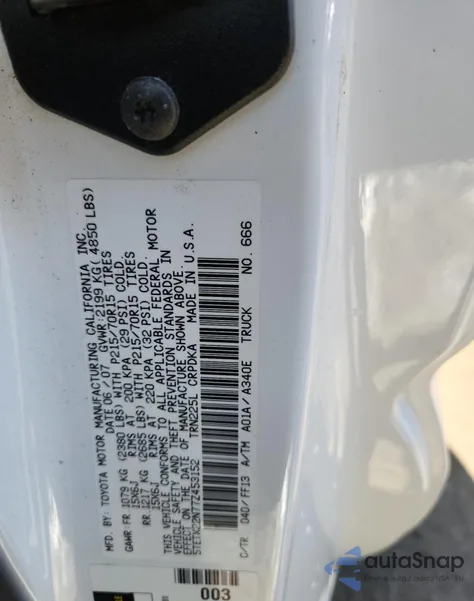 2007 Toyota Tacoma Access Cab z USA, uszkodzony, nr VIN 5TETX22N77Z453152